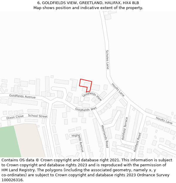 6, GOLDFIELDS VIEW, GREETLAND, HALIFAX, HX4 8LB: Location map and indicative extent of plot