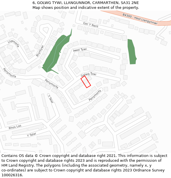 6, GOLWG TYWI, LLANGUNNOR, CARMARTHEN, SA31 2NE: Location map and indicative extent of plot