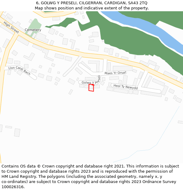6, GOLWG Y PRESELI, CILGERRAN, CARDIGAN, SA43 2TQ: Location map and indicative extent of plot