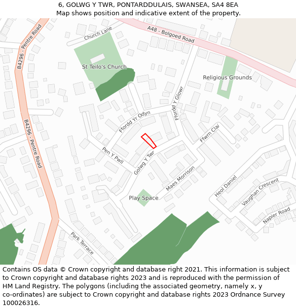 6, GOLWG Y TWR, PONTARDDULAIS, SWANSEA, SA4 8EA: Location map and indicative extent of plot