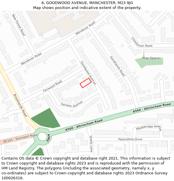 6, GOODWOOD AVENUE, MANCHESTER, M23 9JG: Location map and indicative extent of plot