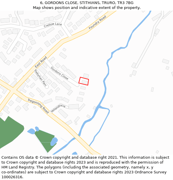 6, GORDONS CLOSE, STITHIANS, TRURO, TR3 7BG: Location map and indicative extent of plot