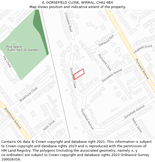 6, GORSEFIELD CLOSE, WIRRAL, CH62 6BX: Location map and indicative extent of plot