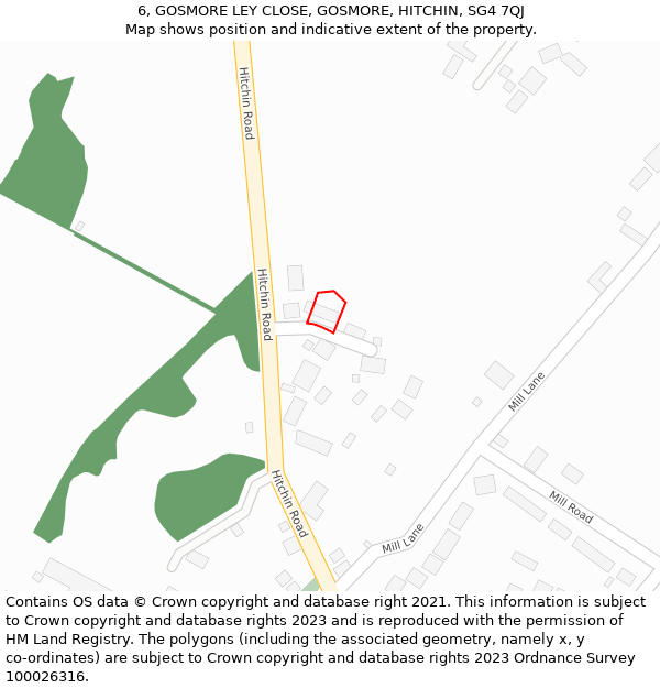 6, GOSMORE LEY CLOSE, GOSMORE, HITCHIN, SG4 7QJ: Location map and indicative extent of plot