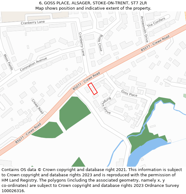 6, GOSS PLACE, ALSAGER, STOKE-ON-TRENT, ST7 2LR: Location map and indicative extent of plot