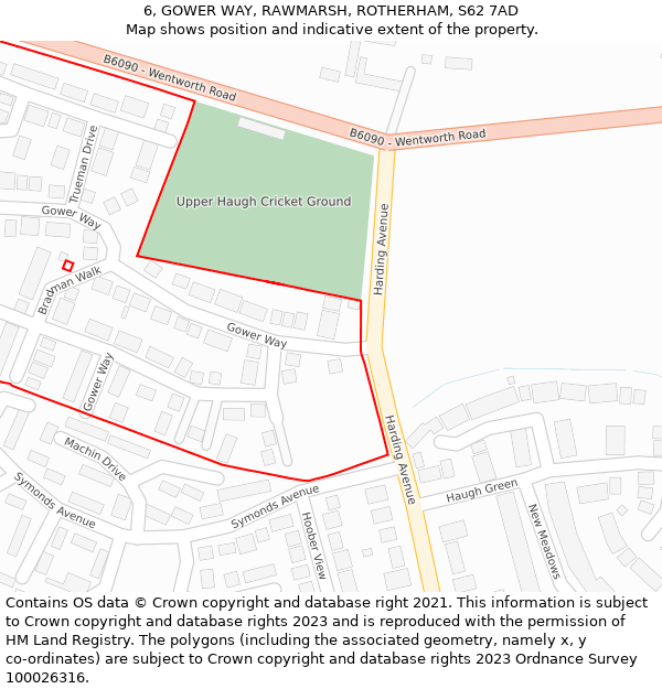 6, GOWER WAY, RAWMARSH, ROTHERHAM, S62 7AD: Location map and indicative extent of plot