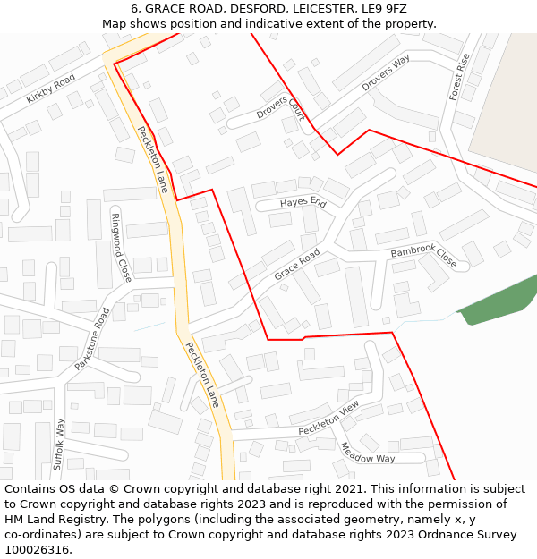 6, GRACE ROAD, DESFORD, LEICESTER, LE9 9FZ: Location map and indicative extent of plot