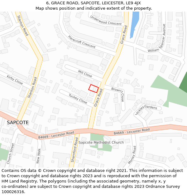 6, GRACE ROAD, SAPCOTE, LEICESTER, LE9 4JX: Location map and indicative extent of plot