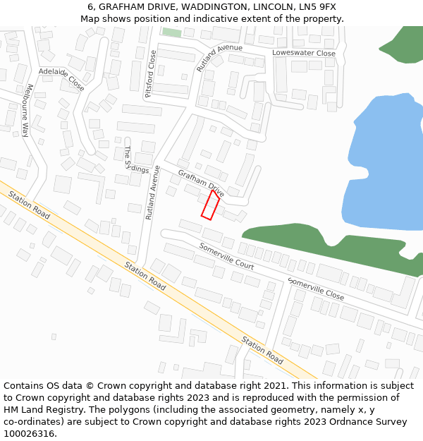 6, GRAFHAM DRIVE, WADDINGTON, LINCOLN, LN5 9FX: Location map and indicative extent of plot