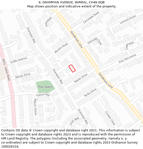 6, GRAMPIAN AVENUE, WIRRAL, CH46 0QB: Location map and indicative extent of plot