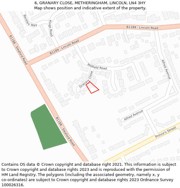 6, GRANARY CLOSE, METHERINGHAM, LINCOLN, LN4 3HY: Location map and indicative extent of plot