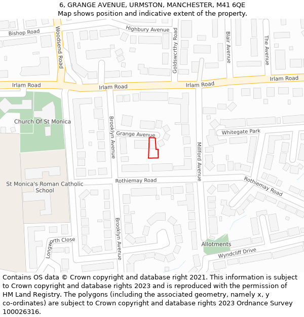 6, GRANGE AVENUE, URMSTON, MANCHESTER, M41 6QE: Location map and indicative extent of plot