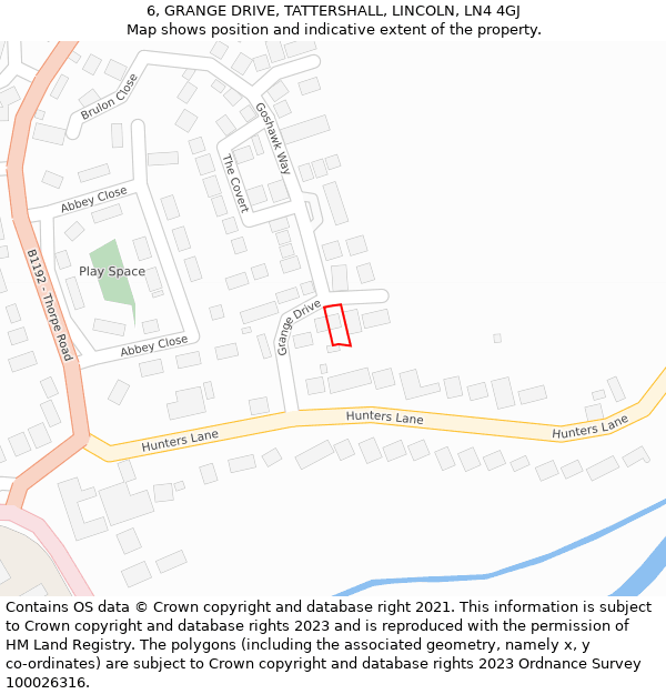 6, GRANGE DRIVE, TATTERSHALL, LINCOLN, LN4 4GJ: Location map and indicative extent of plot