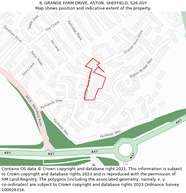 6, GRANGE FARM DRIVE, ASTON, SHEFFIELD, S26 2GY: Location map and indicative extent of plot