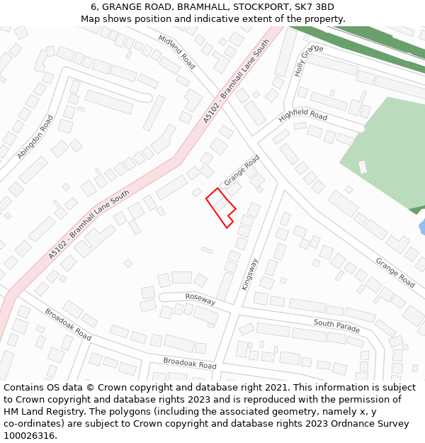 6, GRANGE ROAD, BRAMHALL, STOCKPORT, SK7 3BD: Location map and indicative extent of plot