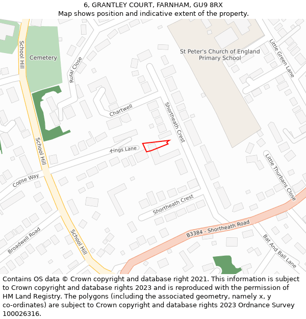 6, GRANTLEY COURT, FARNHAM, GU9 8RX: Location map and indicative extent of plot