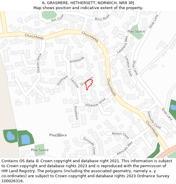 6, GRASMERE, HETHERSETT, NORWICH, NR9 3PJ: Location map and indicative extent of plot