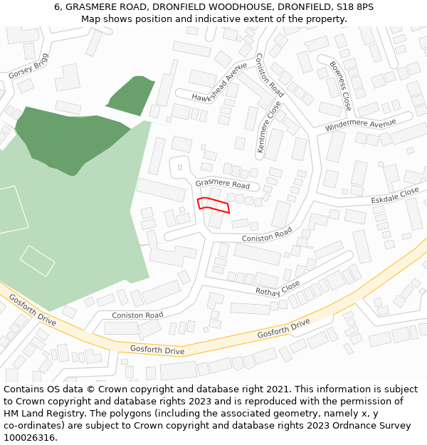 6, GRASMERE ROAD, DRONFIELD WOODHOUSE, DRONFIELD, S18 8PS: Location map and indicative extent of plot