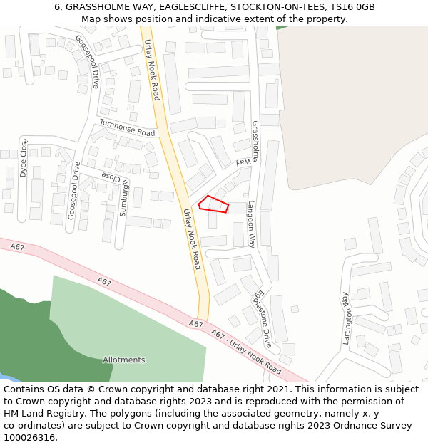 6, GRASSHOLME WAY, EAGLESCLIFFE, STOCKTON-ON-TEES, TS16 0GB: Location map and indicative extent of plot