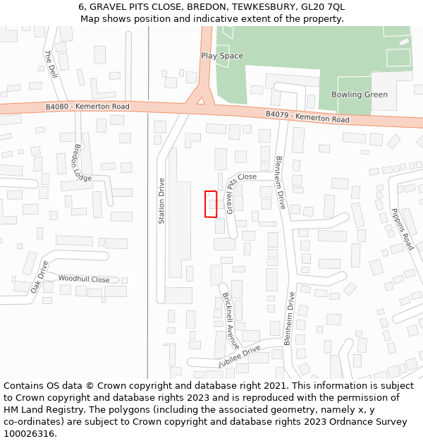 6, GRAVEL PITS CLOSE, BREDON, TEWKESBURY, GL20 7QL: Location map and indicative extent of plot