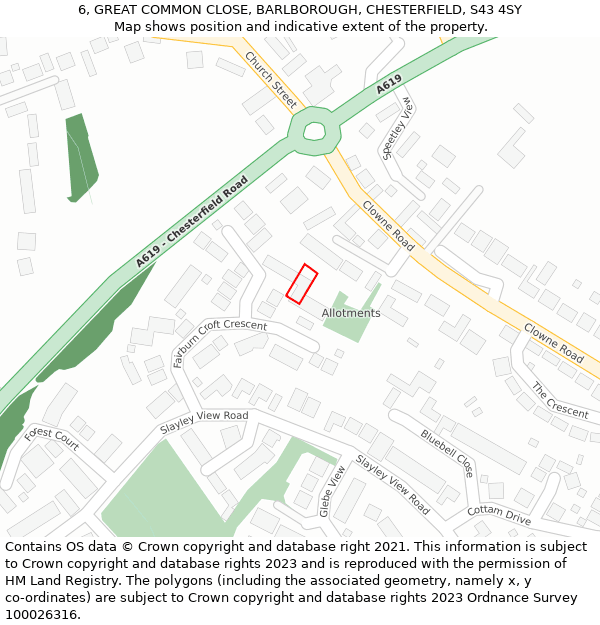 6, GREAT COMMON CLOSE, BARLBOROUGH, CHESTERFIELD, S43 4SY: Location map and indicative extent of plot