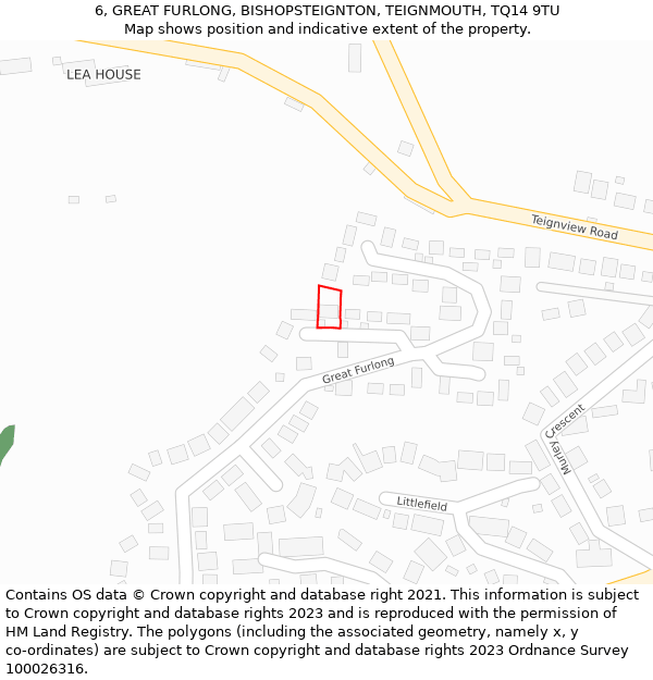 6, GREAT FURLONG, BISHOPSTEIGNTON, TEIGNMOUTH, TQ14 9TU: Location map and indicative extent of plot