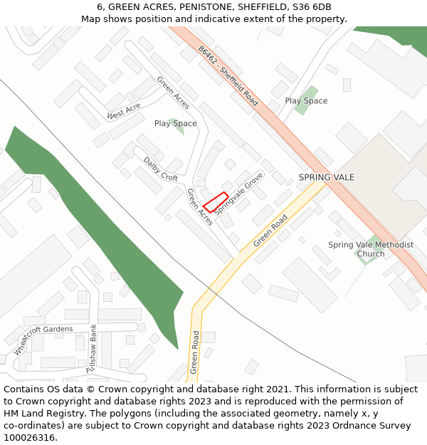 6, GREEN ACRES, PENISTONE, SHEFFIELD, S36 6DB: Location map and indicative extent of plot