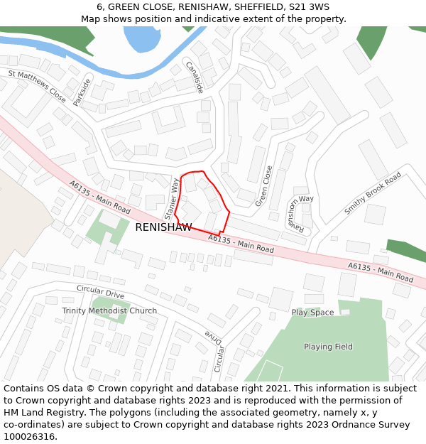 6, GREEN CLOSE, RENISHAW, SHEFFIELD, S21 3WS: Location map and indicative extent of plot