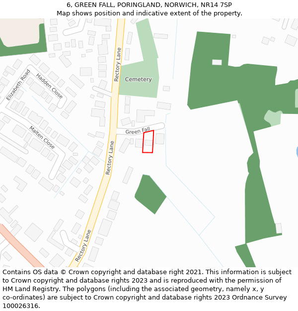 6, GREEN FALL, PORINGLAND, NORWICH, NR14 7SP: Location map and indicative extent of plot