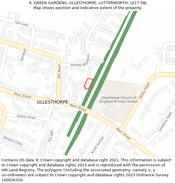 6, GREEN GARDENS, ULLESTHORPE, LUTTERWORTH, LE17 5BJ: Location map and indicative extent of plot