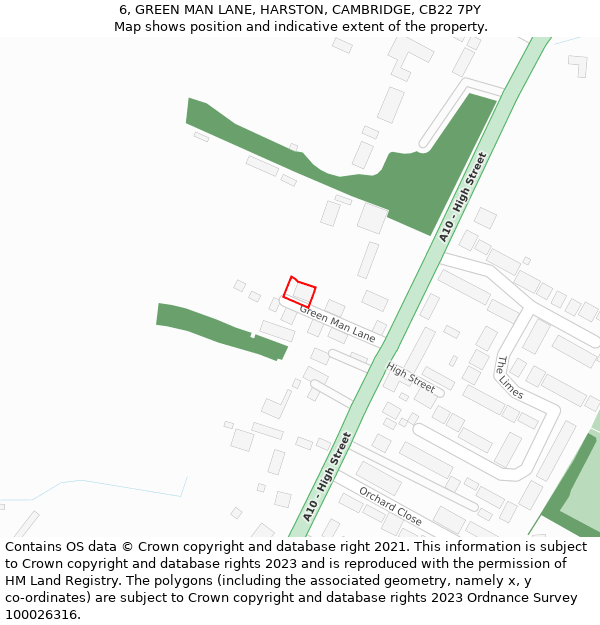 6, GREEN MAN LANE, HARSTON, CAMBRIDGE, CB22 7PY: Location map and indicative extent of plot