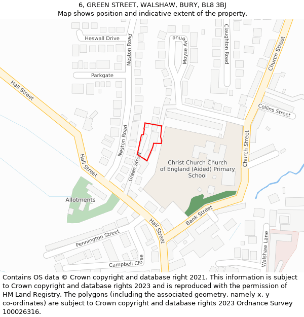 6, GREEN STREET, WALSHAW, BURY, BL8 3BJ: Location map and indicative extent of plot