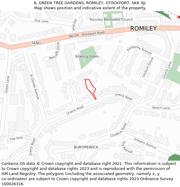 6, GREEN TREE GARDENS, ROMILEY, STOCKPORT, SK6 3JL: Location map and indicative extent of plot