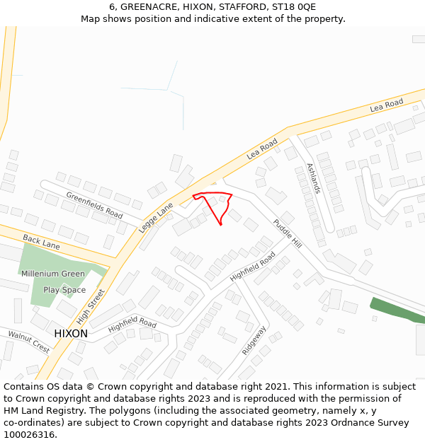 6, GREENACRE, HIXON, STAFFORD, ST18 0QE: Location map and indicative extent of plot