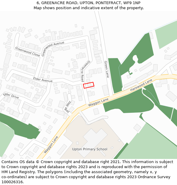 6, GREENACRE ROAD, UPTON, PONTEFRACT, WF9 1NP: Location map and indicative extent of plot