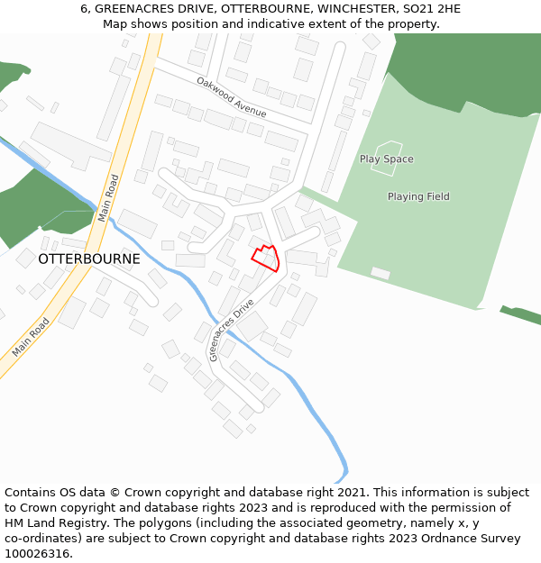 6, GREENACRES DRIVE, OTTERBOURNE, WINCHESTER, SO21 2HE: Location map and indicative extent of plot