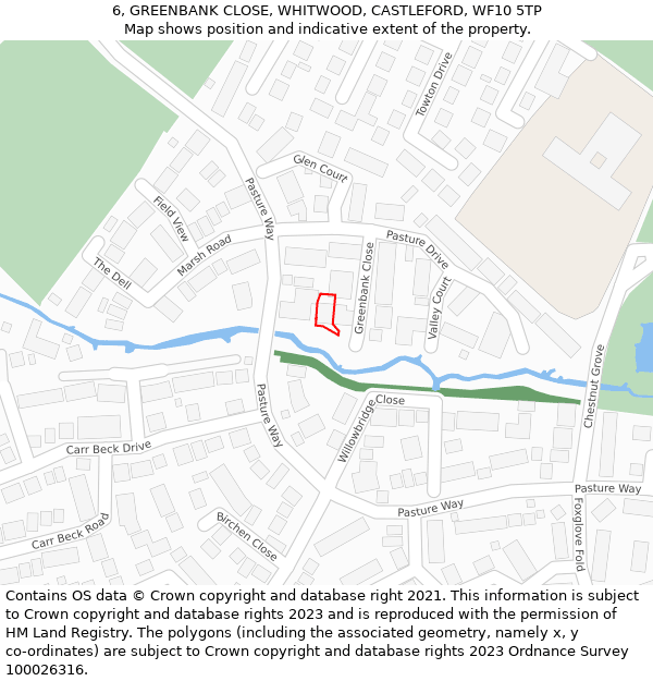 6, GREENBANK CLOSE, WHITWOOD, CASTLEFORD, WF10 5TP: Location map and indicative extent of plot