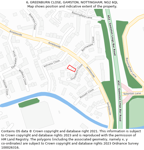 6, GREENBURN CLOSE, GAMSTON, NOTTINGHAM, NG2 6QL: Location map and indicative extent of plot