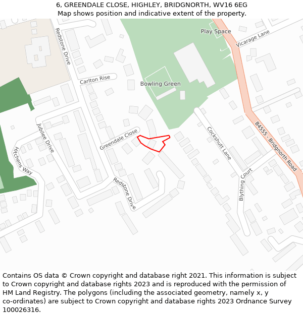 6, GREENDALE CLOSE, HIGHLEY, BRIDGNORTH, WV16 6EG: Location map and indicative extent of plot