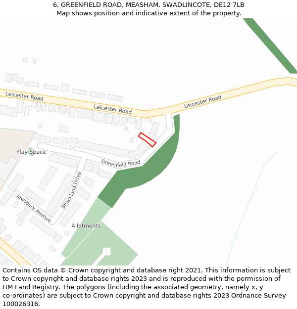 6, GREENFIELD ROAD, MEASHAM, SWADLINCOTE, DE12 7LB: Location map and indicative extent of plot