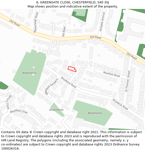 6, GREENGATE CLOSE, CHESTERFIELD, S40 3SJ: Location map and indicative extent of plot