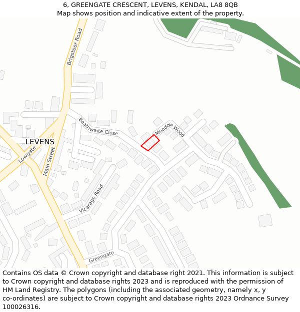 6, GREENGATE CRESCENT, LEVENS, KENDAL, LA8 8QB: Location map and indicative extent of plot