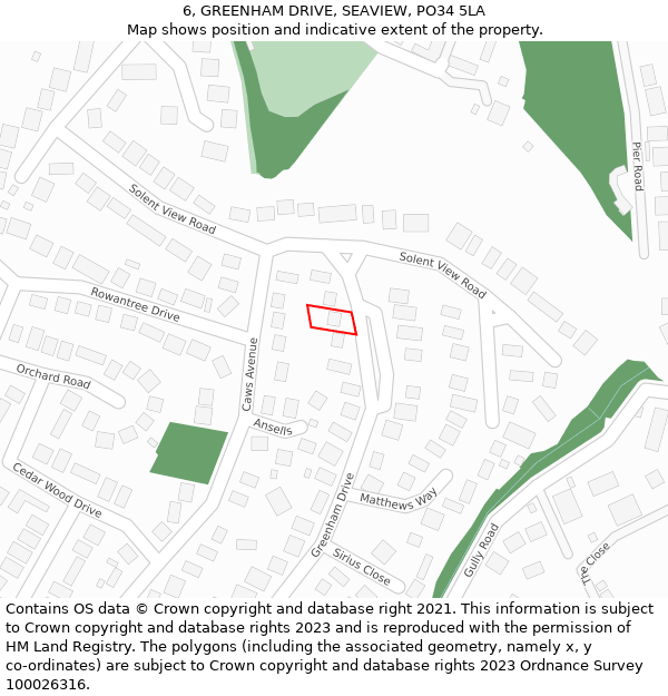 6, GREENHAM DRIVE, SEAVIEW, PO34 5LA: Location map and indicative extent of plot