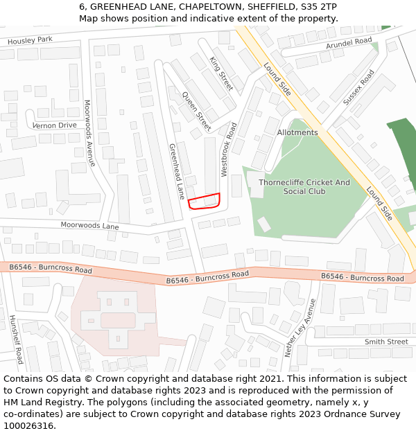 6, GREENHEAD LANE, CHAPELTOWN, SHEFFIELD, S35 2TP: Location map and indicative extent of plot