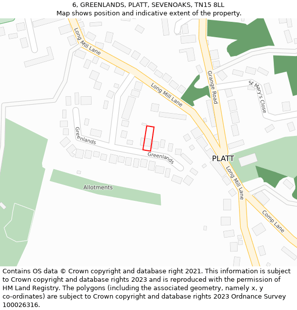 6, GREENLANDS, PLATT, SEVENOAKS, TN15 8LL: Location map and indicative extent of plot