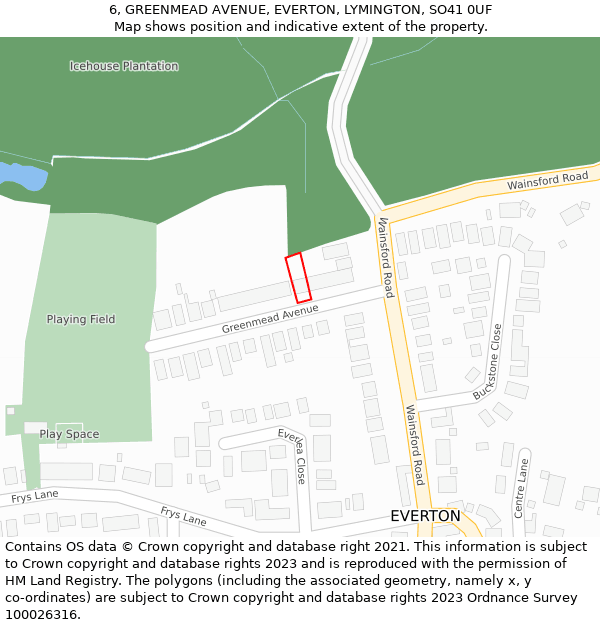 6, GREENMEAD AVENUE, EVERTON, LYMINGTON, SO41 0UF: Location map and indicative extent of plot