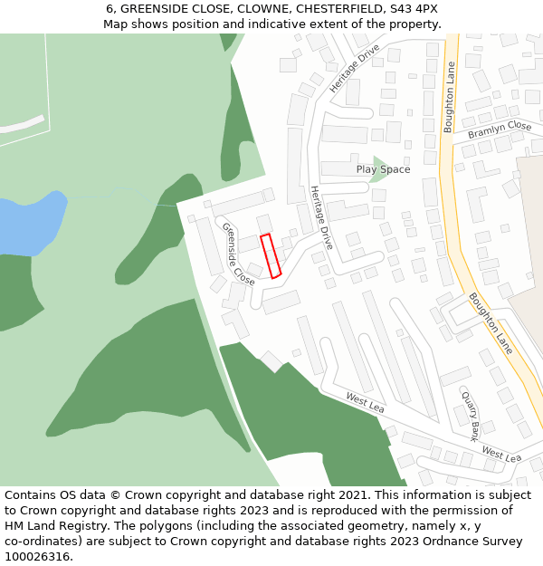 6, GREENSIDE CLOSE, CLOWNE, CHESTERFIELD, S43 4PX: Location map and indicative extent of plot