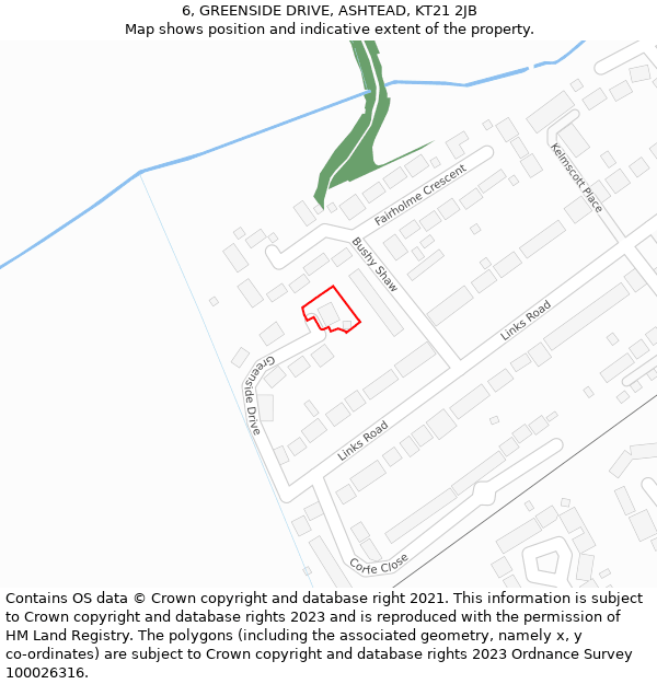 6, GREENSIDE DRIVE, ASHTEAD, KT21 2JB: Location map and indicative extent of plot