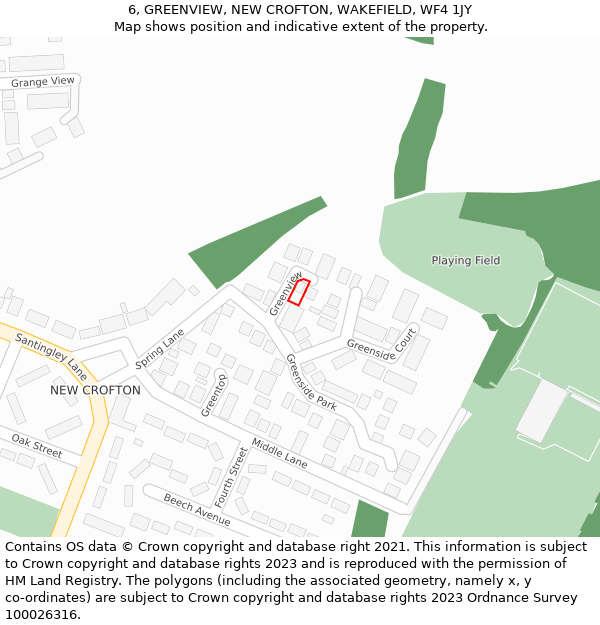 6, GREENVIEW, NEW CROFTON, WAKEFIELD, WF4 1JY: Location map and indicative extent of plot