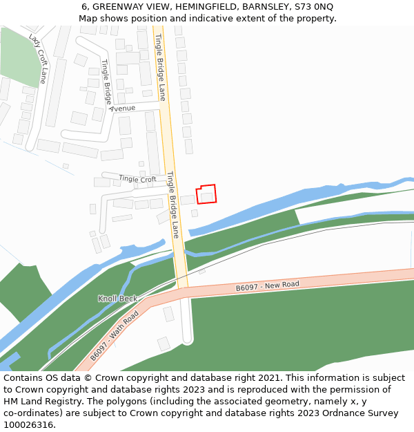 6, GREENWAY VIEW, HEMINGFIELD, BARNSLEY, S73 0NQ: Location map and indicative extent of plot